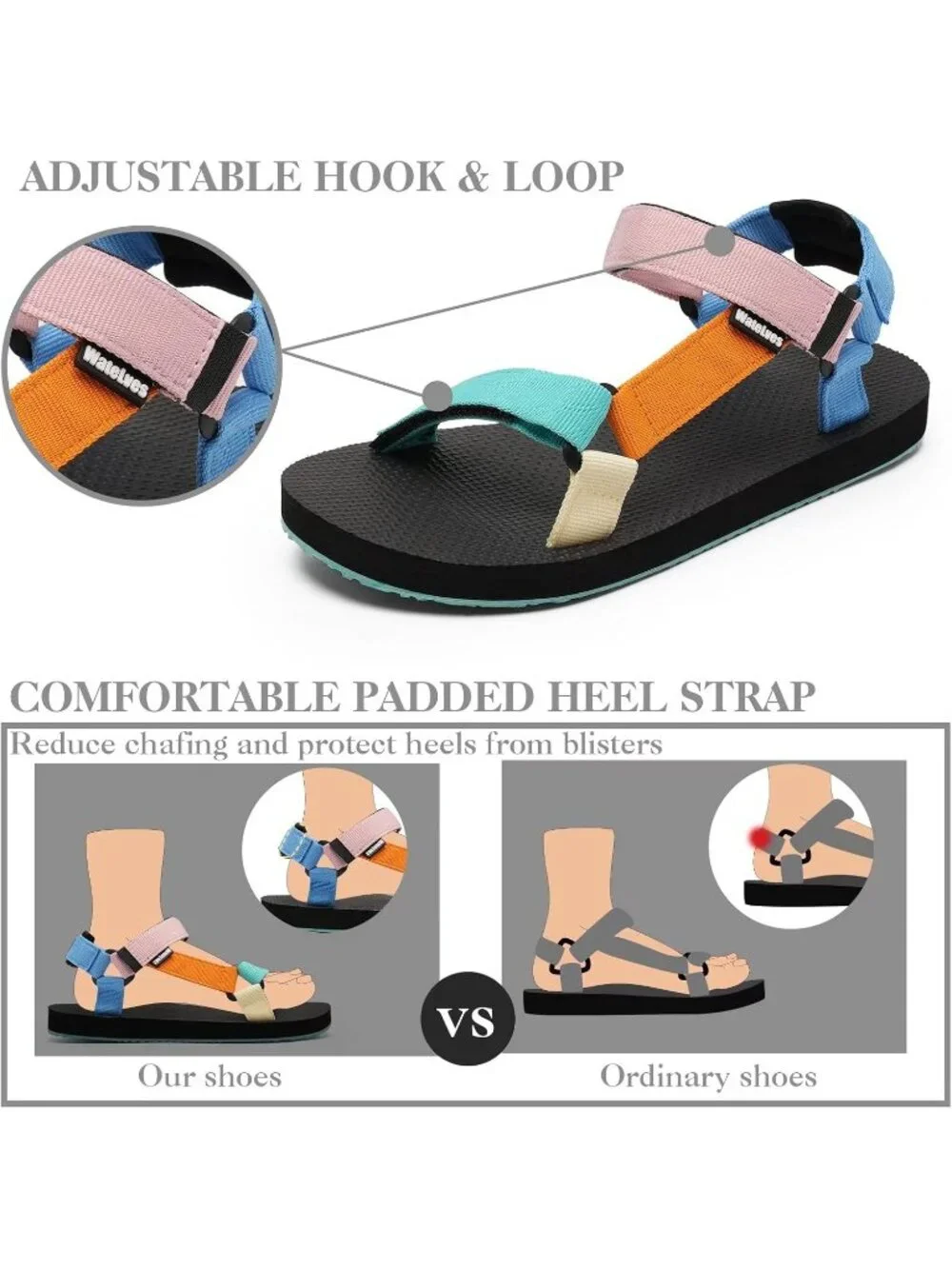 Women's Colourfull Hiking Sandals with-Arch-Support Webbing-Outdoor Beach Water